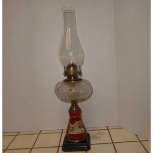 Vintage Scoville Mfg Co Reverse Painted Winter Scene Kerosene Oil Lamp 22in Red